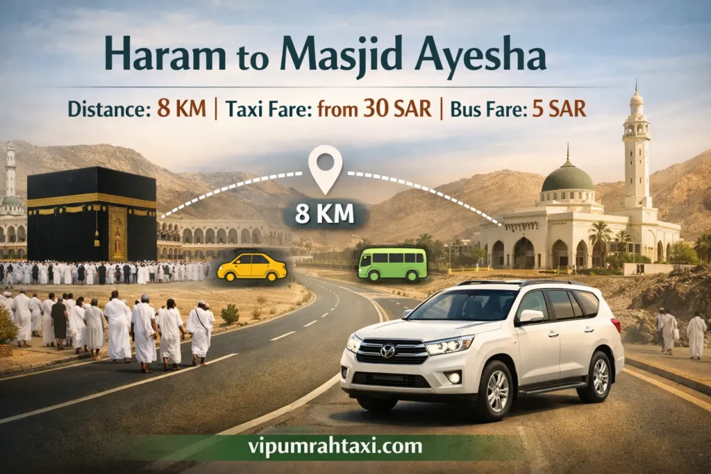 haram to masjid ayesha fare and distance