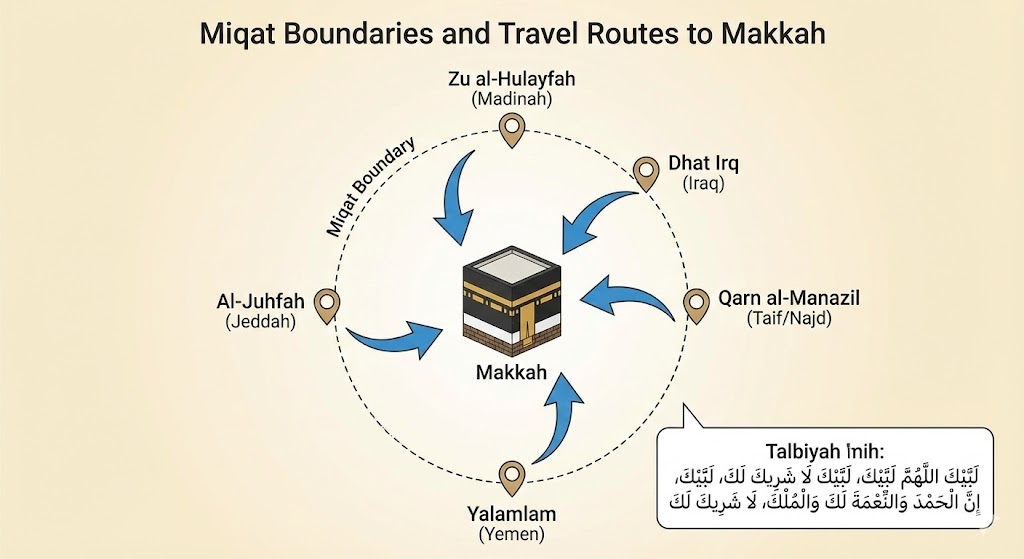 miqat boundries and makkah travel routes