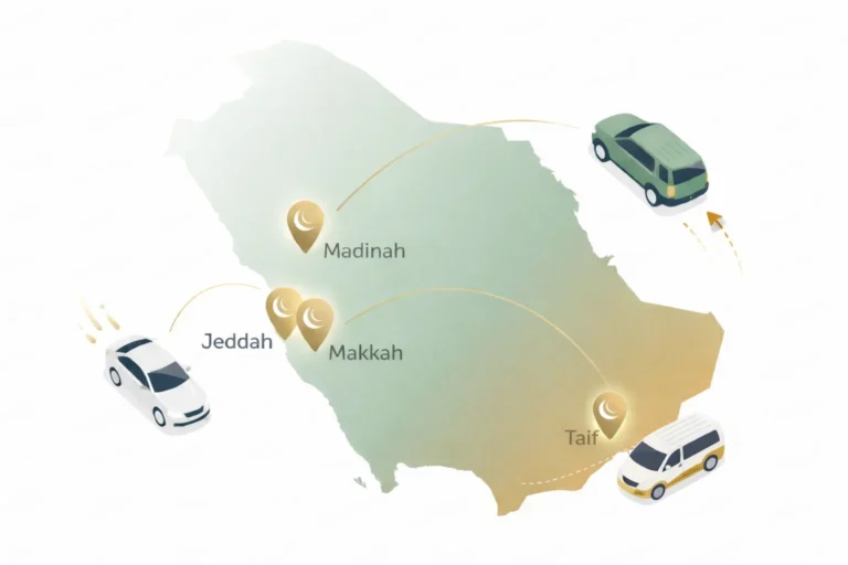 makkah, madinah, jeddah and taif route on map
