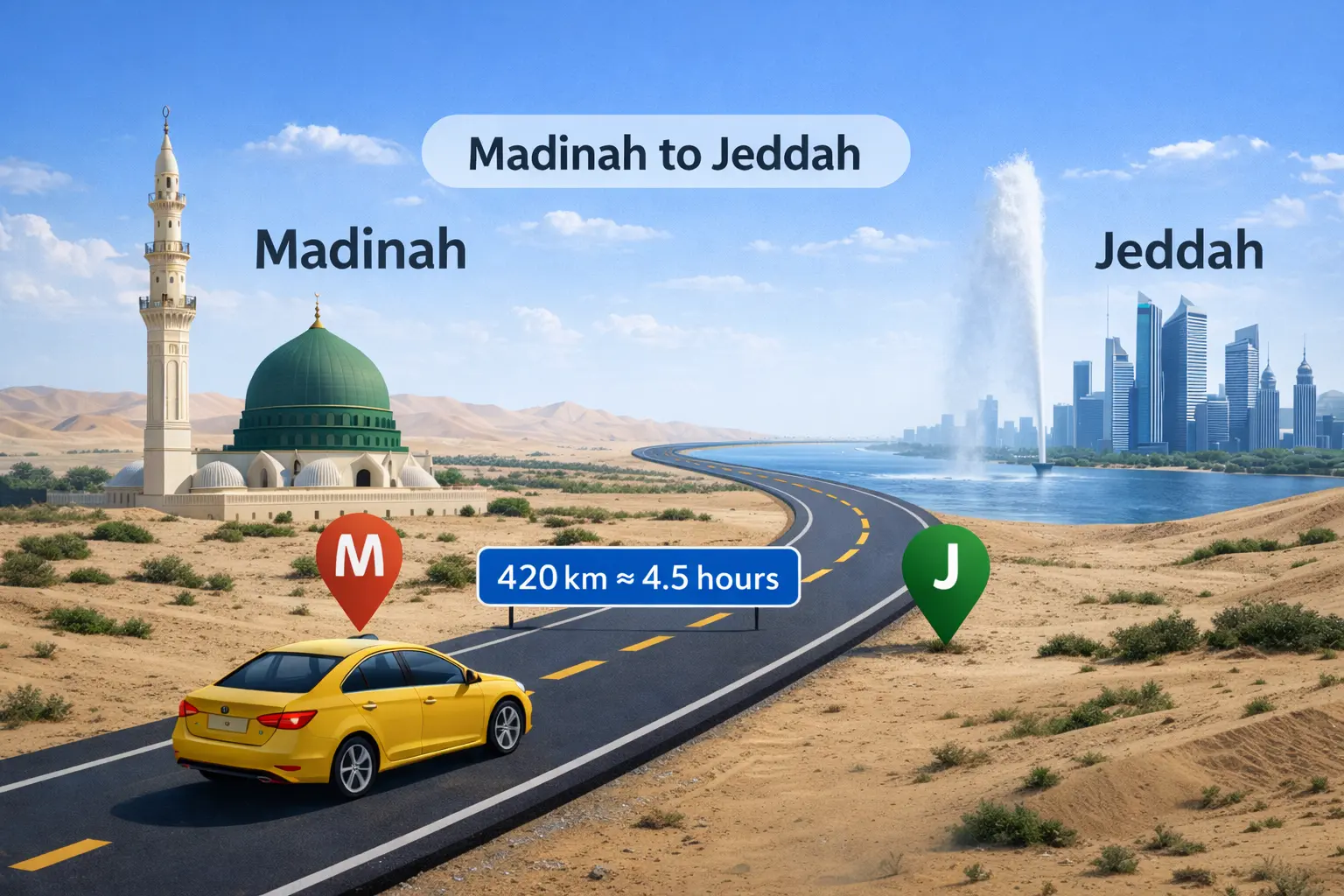Madinah to Jeddah distance