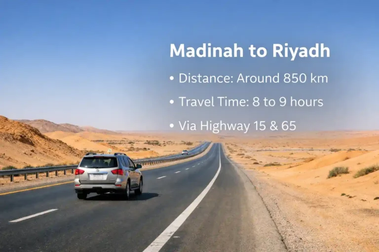 Madinah to Riyadh Taxi Service | Private, Safe & 24/7 Transfers 1 Madinah to Riyadh distance