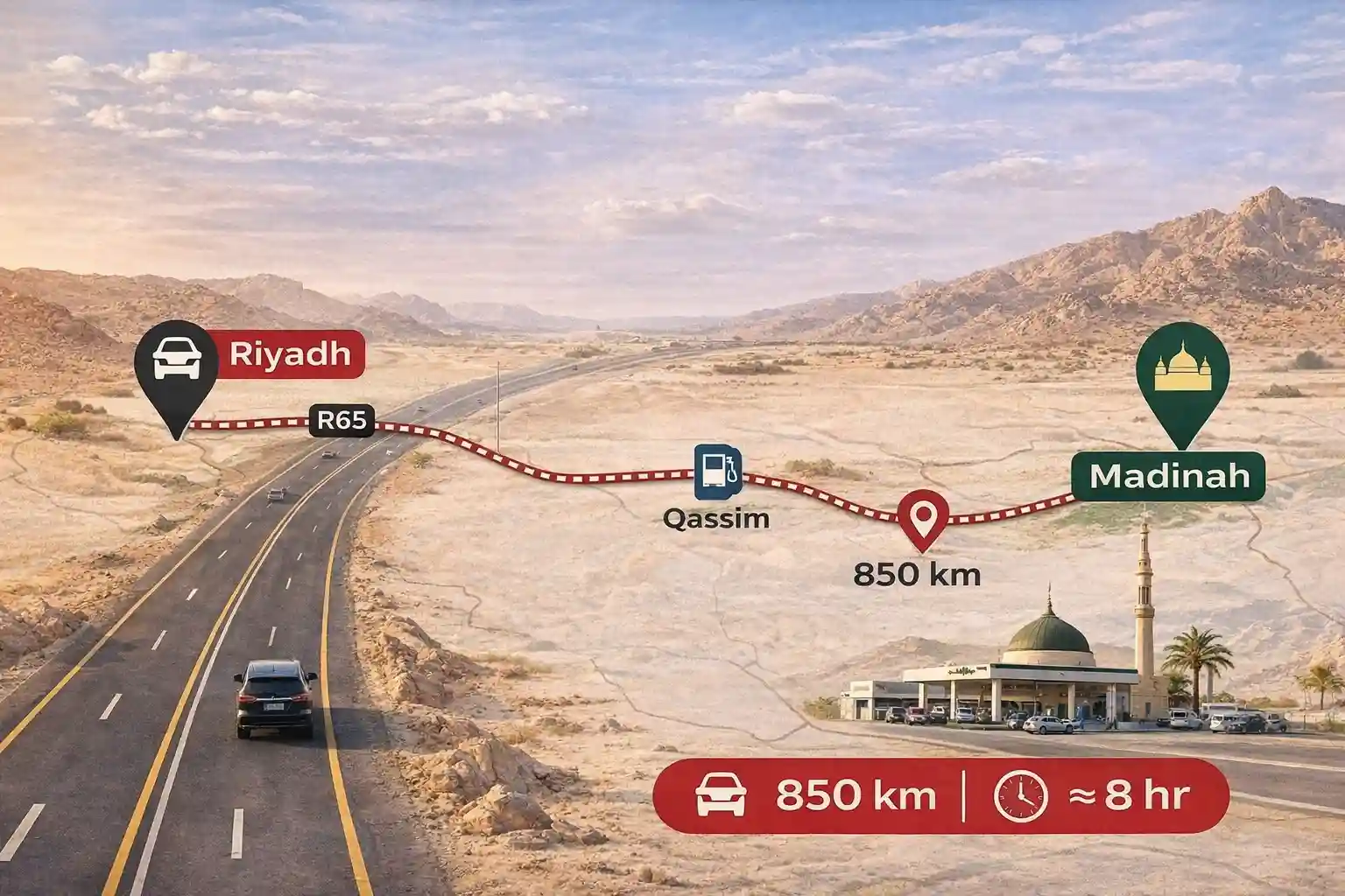 Riyadh to Madinah Taxi Service | Private & 24/7 Transfer 1 Riyadh to Madinah Route Overview